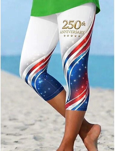  Dia da Independência Aniversário Americano Patriótico Calças Capri Femininas Leggings Férias Havaianas Estilosas Capri Cintura Média Calças Gráficas Bandeira Nacional Conforto Alta Elasticidade