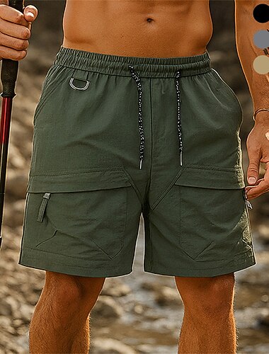  Homens Bermuda Cargo Shorts de caminhada shorts esportivos Retalhos Verão Ao ar livre Normal Secagem Rápida Leve Respirável Calção Com Cordão Bolsos Cintura elástica Preto Verde Tropa Tênis Golfe