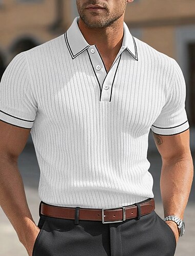  男性用 テクスチャード加工 ゴルフシャツ カジュアル 祝日 ラペル リブ付きポロカラー 半袖 ベーシック 近代の カラーブロック 縞柄 パッチワーク ポケット 春 春夏 オールシーズン スリムフィット ホワイト ワイン ネイビーブルー グレー ライトブルー テクスチャード加工