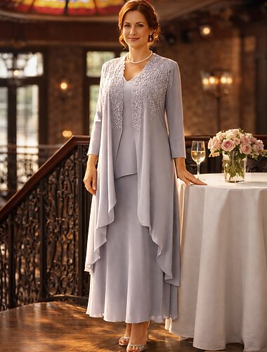  Kaksiosainen A-linja Kokopitkä Häävieraspuku Morsiammen äidin asu Hihaton V kaula-aukko Tyylikäs Plus-koko Vapaa-aika Muodollinen Häävieras Hääjuhla Pitsi Pellava / puuvilla-seos Takki Mekot kanssa