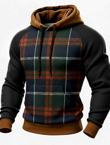  Homens Geométrica Xadrez Moletom Moda Diário Manga Longa Gola Redonda Casa Streetwear Festa Azul Marron Verde Com Cordão Outono Inverno Designer S M L XL XXL XXL