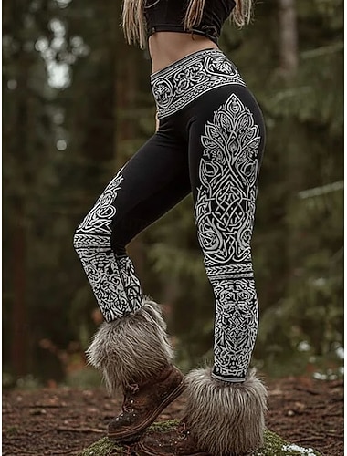  Dame Leggings Ferie Årgang Etnisk stil Full lengde Høy Midje Grafisk 3D-utskrift Komfort Hurtigtørkende Pusteevne Elastisk Daglig Hjem Feriereise Svart Sommer Vår Slank Fasong