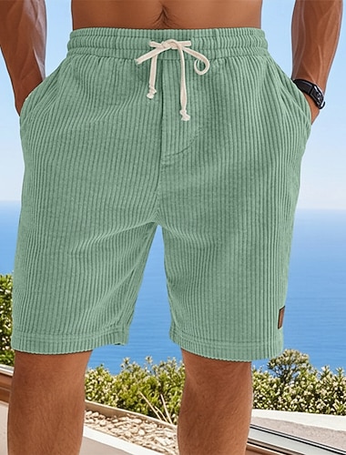  Herren Sommershorts Freizeitshorts Cordshorts Kordelzug Tasche Elastischer Bund Einfach Komfort Atmungsaktiv Knielang Outdoor Urlaub Sport Lässig Schwarz Weiß Mikroelastisch