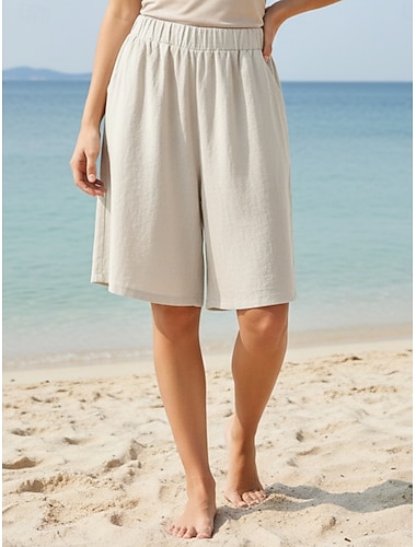  Dámské Capri kalhoty Imitace bavlny a lnu Kraťasy Letní šortky prázdniny Základní Na běžné nošení Délka kolen Středně vysoký pas Bez vzoru Elastický pas Pohodlné Prodyšné Neelastické Denní Venkovn