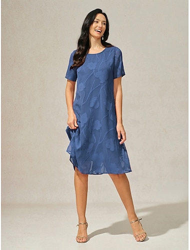  Damen Minikleid Chiffonkleid Shiftkleid Elegant Täglich Hochzeitsgast Schnürung Blumen Kurzarm Rundhalsausschnitt Wedgewood