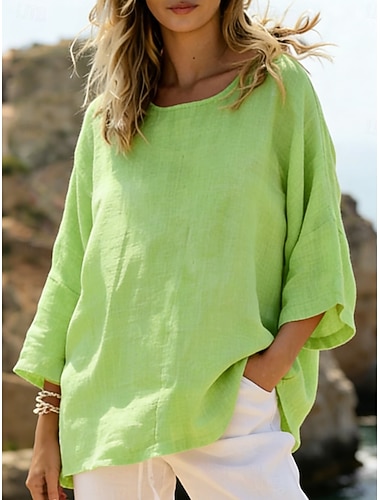  Női Ing Pamut vászon ingek Blúz Sima Stílusos Klasszikus Modern Hosszú ujj Terített nyak Normál felsők Napi Szabadság Alkalmi Medence Fűzöld Fekete Fehér Arcpír rózsaszín Tavasz Ősz