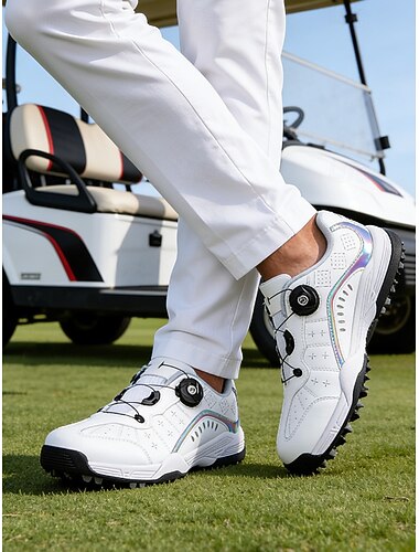  męskie białe buty golfowe, wygodne i przewiewne, stylowy design na golfa i imprezy