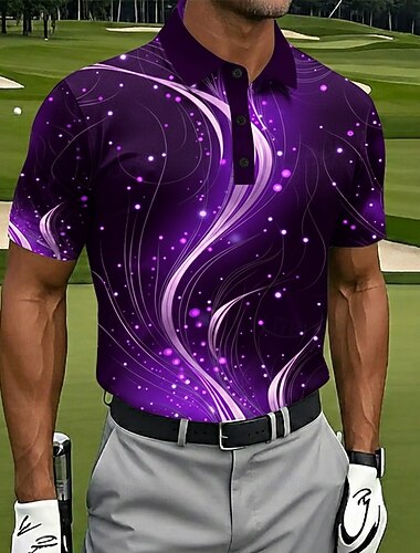  Herr Geometrisk Golf Polo Kortärmad Polotröjor Kavajslag Ledigt Fritids- 3D-utskrift Knappar Sommar Vår Blå Purpur Grön