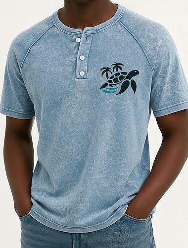  Homme Vintage Lavé Chemise Henley T-shirt Chemise délavée Manche Courte ancien Designer Occasionnel Occasionnel Quotidien Extérieur Été Printemps Toutes saisons Bleu Ciel Pourpre Gris Henley T-shirt