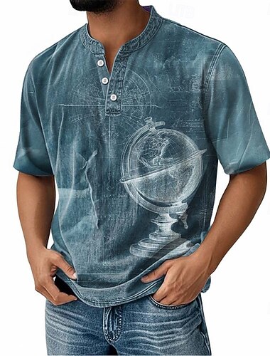  Homens Vintage Camiseta Camisa Henley Manga Curta Vintage Designer Retro Vintage Casual Diário Rua Primavera Verão Verão Primavera Rosa Azul Marinha Roxo cáqui Henley Camiseta Henley