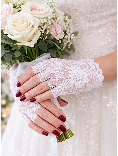  guanti senza dita in pizzo da donna, materiale in poliestere, vari colori, perfetti per matrimoni e feste
