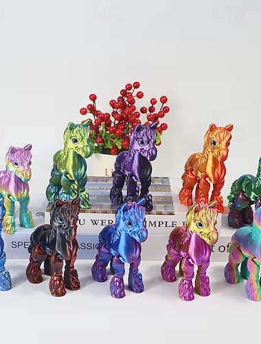  Statue de cheval imprimée en 3D avec articulations mobiles, figurine de cheval réaliste aux yeux expressifs &Crinière touffue, décoration extérieure pour le Nouvel An chinois, cadeau pour l'année de