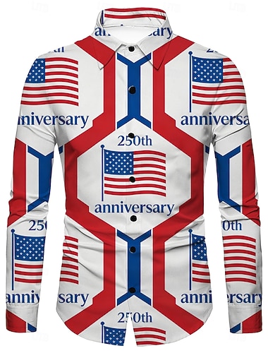  الذكرى السنوية الـ 250 للولايات المتحدة الأمريكية عتيق / معتق السبعينات قميص قميص ألوها أكمام طويلة ستايل هبي هندسي عرقي ملابس تنكرية رجالي حفلة تنكرية 4 يوليو مناسب للحفلات يوم الاستقلال للبالغين