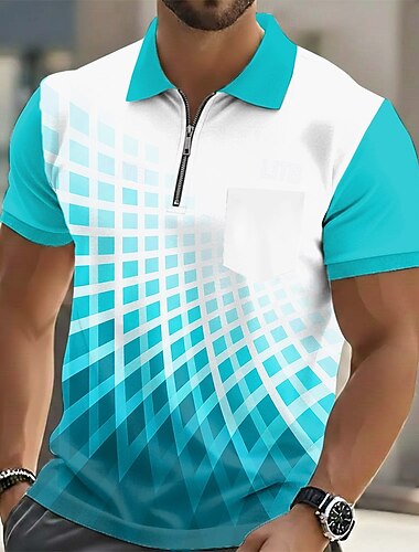  Męskie Geometryczny Koszulki polo Krótki rękaw Koszulki polo Koszule z kołnierzykiem Biznesowy swobodny Na zewnątrz Athleisure Święto Kieszeń Druk 3D Polo z zamkiem błyskawicznym Quarter Zip Lato