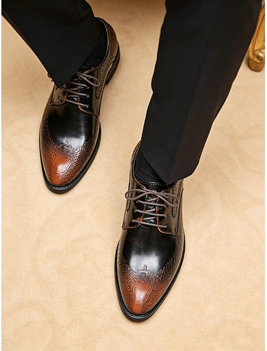  herenschoenen in zwart en bruin Oxford met krokodillenmotief - formele schoenen van imitatieleer voor zakelijk gebruik, bruiloften en feesten