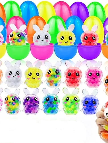  12 kpl valmiiksi täytettyjä pääsiäismunia pupun stressipalloilla fidget-lelut 12 väriä stressinlievityspalloja lapsille pojille tytöille pääsiäiskori täyteaineet pääsiäismunajahti juhlalahjat