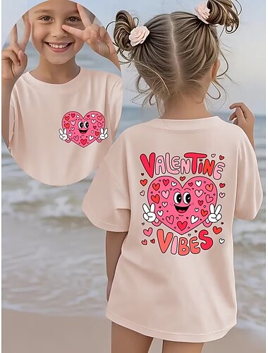  Valentýna Dívčí 3D Srdce Grafika Tričko Košilky Krátký rukáv 3D tisk Léto Jaro Sportovní Módní Šik ven Děti 4-12 let Tričkový Ležérní Denní Venkovní Běžný