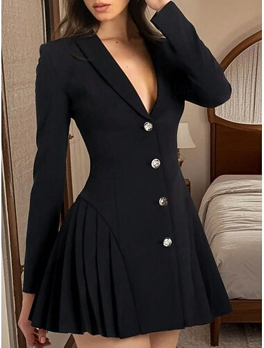  Mulheres Minivestido Vestido preto Vestido casual Vestido de trabalho Moda Romântico Moderno Ao ar livre Férias Festa Normal Tecido Manga Longa Decote V Preto Verão Primavera Outono