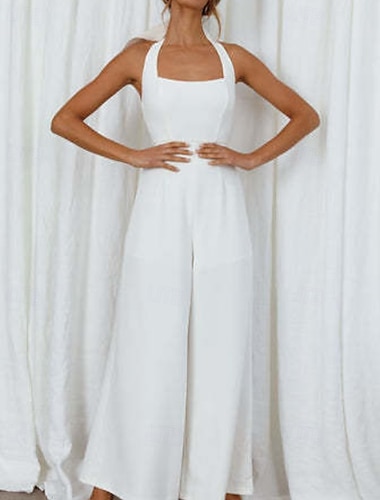  Dámské Běžný Kombinéza Elegantní Pevná barva Bez rukávů Široké nohavice Krk ohlávky Volná záda Denní Dovolená Volný Bílá Světle zelená Světlá růžová Léto