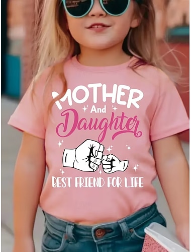  Ragazze 3D Grafico Lettera Maglietta Manica Corta Stampa 3D Estate Primavera Sport Moda Streetwear Bambini 4-12 Anni Girocollo Casuale Quotidiano All'aperto Vestibilità regolare