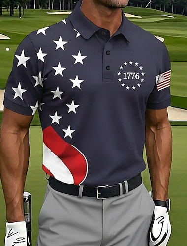  4. Juli 2026 250. Herren Amerikanische US-Flagge Golf Sport-Poloshirts Kurzarm Polo-Shirts Hemden mit Kragen Lässig Athleisure Festival-Outfit Knöpfe Sommer Frühling Blau Weiß Rote