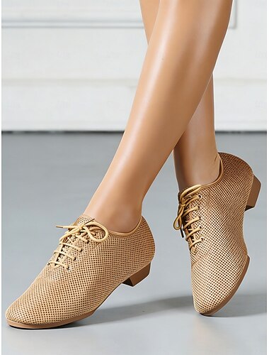  scarpe da ballo professionali da donna con lacci in rete color carne, scarpe da ballo da sala con tacco basso e traspiranti &scarpe da allenamento latino per l'allenamento in studio