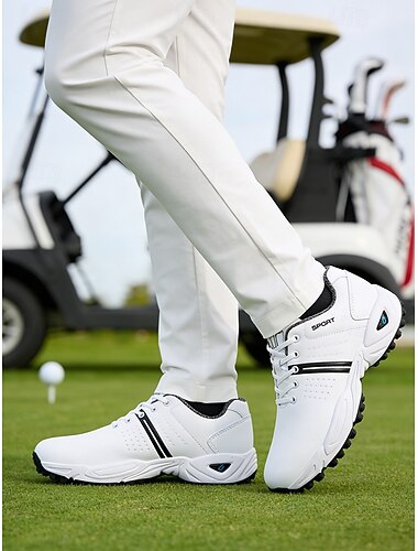  hvite golfsko for menn, pustende overdel med polstret støttesåle, lett atletisk design, ideell for golfspillere og utendørsbaner
