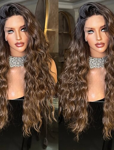  Remy Echthaar 5x5 Verschluss 13x4 Spitzenfront Perücke Freier Scheitel Brasilianisches Haar Lockere Welle Wogende Wellen Braun Perücke 150% 180% Haardichte mit Babyhaaren Ombre-Haar Natürlicher