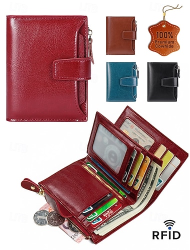  Dámská peněženka z pravé kůže s RFID blokováním, velkokapacitní peněženka na zip na více karet, vícebarevný klasický styl pro každodenní použití, cestování, nakupování a dárky