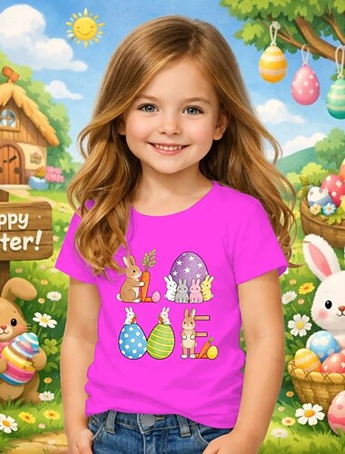  Pasen Voor meisjes 3D Grafisch Konijn T-shirt Korte mouw 3D-afdrukken Zomer Lente Sport Modieus Streetwear Kinderen 4-12 jaar Strakke ronde hals Casual Dagelijks Buiten Normale pasvorm