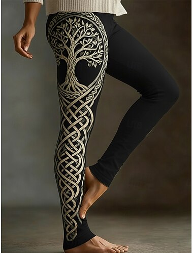  Mulheres Viking Leggings Leggings aconchegantes Férias Vintage Estilo Étnico Comprimento total Cintura Alta Árvore Estampado Confortável Com Stretch Casual Diário Férias Azul Preto Roxo Primavera