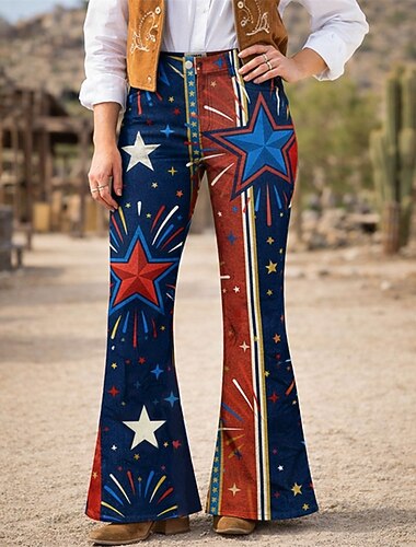  250. rocznica USA Retro / vintage 1970 Spodnie Spodnie z dzwonkiem Hipisowskie Dyskoteka Wysoka talia Strój na bal maskowy Damskie Bal maskowy 4 lipca Impreza Dzień Niepodległości Dla dorosłych