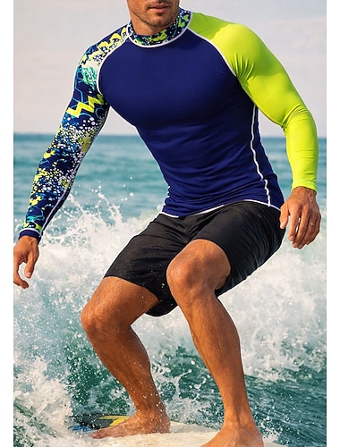  Miesten Vakio Ihottumissuoja Uimapaita Geometrinen Abstrakti naamiointi UPF50+ UV suoja Nopea kuivuminen Pitkähihainen Uima-asut Rash guard -suojapaita Lainelautailu Melonta Hiekkaranta Kesä