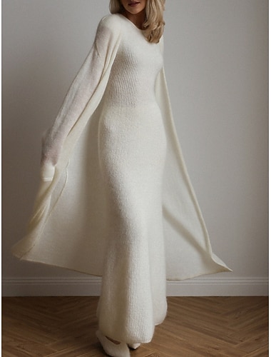  Damen Maxikleid Strickkleid Freizeitkleid Kleid-Set Elegant Mode Modern Outdoor Urlaub Ausgehen Normale Passform Einfach Langarm Rundhalsausschnitt Weiß Purpur Sommer Frühling Herbst