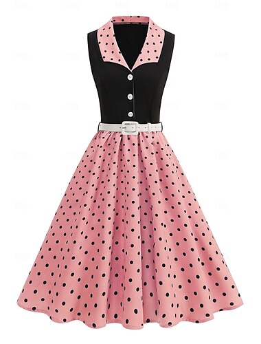  Femtiotal Retro / vintage Rockabilly Middag Swing klänning Flare Klänning Ärmlös Prickiga Figursydd Gunga Maskeradkläder Dam Karnival alla hjärtans dag Maskerad Semester Vardag Möhippa Vuxna Klänning