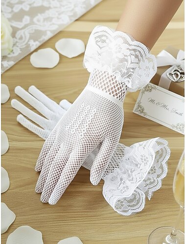  Elegante dameshandschoenen van polyester met kant, formele zwart-witte avondhandschoenen voor bruiloften, diners en opera, verfijnde accessoires voor bruidsjurken bij speciale gelegenheden.