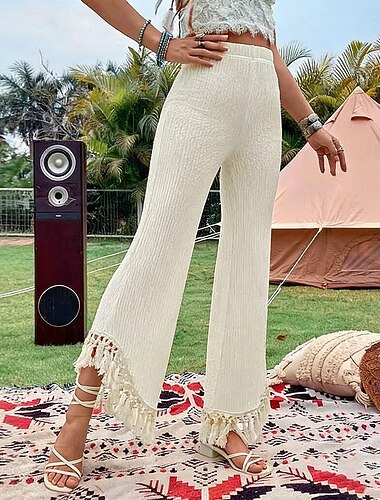  Dames Broek Corduroybroek Uitlopende broek Zomerbroek Vakantie Modieus Casual / Dagelijks Volledige lengte Hoge taille Effen Kwastje Elastische taille Comfort Zacht Ademend Inelastisch Streetwear