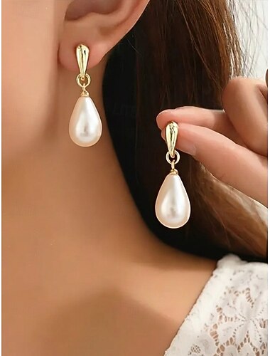  Oorbellen voor dames met imitatieparels in druppelvorm – verkrijgbaar in goud en zilver, elegant ontwerp voor bruiloften, avondgelegenheden en dagelijks gebruik.