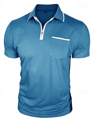  Férfi Pamut póló Golfing Hétköznapi Fitnesz Cipzár Hajtóka Rövid ujjú Divat Izom Tömör szín Sima Cipzár Zseb Nyár Tavasz Karcsúsított Katonazöld Erdőzöld Sötétvörös Fekete Fehér Tengerészkék Pamut