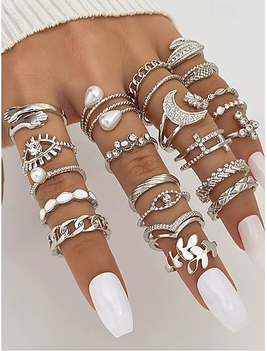  Ringenset voor dames in bohemian stijl – goud- en zilverlegering, diverse designs, ideaal voor casual en feestelijke gelegenheden, trendy en unieke accessoires.