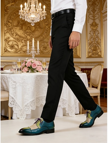  heren imitatieleren Oxford schoenen met kleurverloop – met de hand beschilderd ontwerp, veterschoenen voor formele gelegenheden, perfect voor speciale gelegenheden