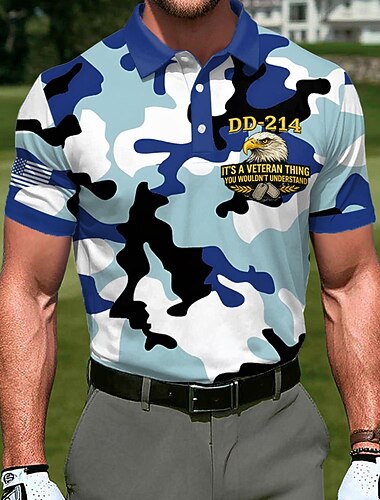  4. července 2026 250. Pánské Americká americká vlajka Golf Sportovní polokošile Krátký rukáv Polo tričko Košile s límečkem Na běžné nošení Oblečení na atletiku Festivalový outfit Knoflíky Léto Jaro