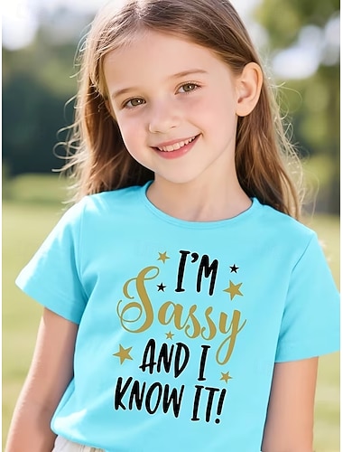 Fille 3D Graphique Lettre T-shirt Manche Courte Impression 3D Été Printemps Sports Mode Streetwear Enfants 4-12 ans Col Rond Occasionnel Quotidien Extérieur Coupe régulière