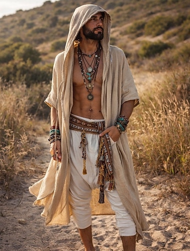  Homme Chemise en lin Chemise d'été Chemise Décontractée Chemise de Plage Haussements d'épaules Couleur Unie / Unie Occasionnel Vêtements de rue Abricot Manche Courte À capuche Été Printemps Vêtement