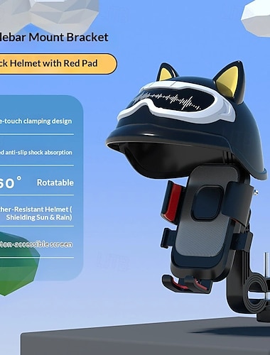  Motorfiets telefoonhouder met zonnescherm, mini helm, universele fietsstuur telefoonhouder met anti-verblindingszonnescherm voor iPhone 17 16 15 14 Pro Max Samsung Galaxy S26 Android, schattig ontwerp met kattenoortjes