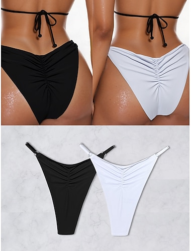  zweiteiliger Damen-Badeanzug, Bikinihose, String-Badeanzug, hochtailliert, Strandbekleidung, einfarbig, Neckholder, ärmellos