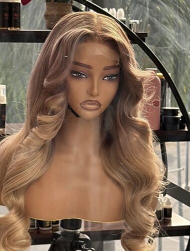  Ekte hår 5x5 lukking 13x4 blonder foran Parykk Midtdel Brasiliansk hår Bølget Blond Flerfarvet Parykk 150% 180% Hair Tetthet med baby hår Ombre-hår Naturlig hårlinje 100% Jomfru limfrie Til Dame Lang