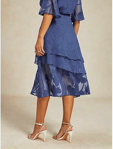  Dames Elegant Midi Medium Taille Rokken Bloemig Meerlaags Elastische tailleband Illusie Kant Rekbaar Dagelijks Valentijnsdag Wedgewood Zomer Polyester