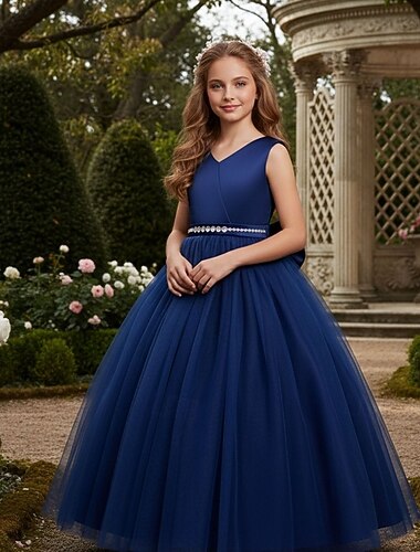  フラワーガールドレス 女の子 フォーマルドレス 結婚式の服装 パーティー 結婚式 フォーマル ファッション ベーシック プリンセス 初聖体拝領ドレス メッシュ 純色 ノースリーブ Ｖネック ブルー グレー 4年以上