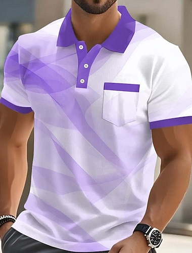  Herren Geometrisch Poloshirts Kurzarm Polo-Shirts Hemden mit Kragen Business-Casual Outdoor Athleisure Alltagskleidung 3D-Druck Knöpfe Frühling & Sommer Blau Rote Purpur